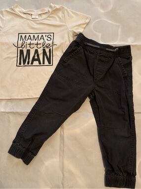 Mama's Little Man Graphic Tee & Black Jogger Set